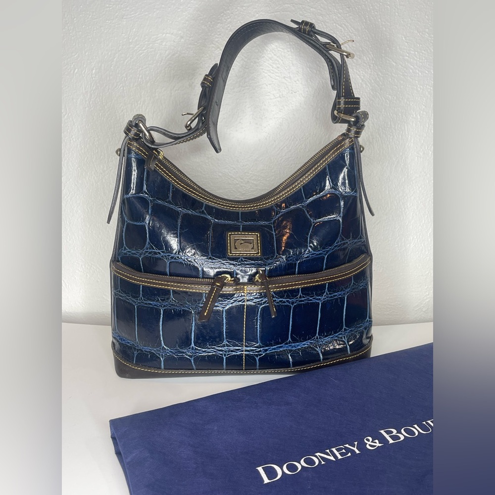 Dooney & Bourke Blue Croc-Embossed Hobo Bag